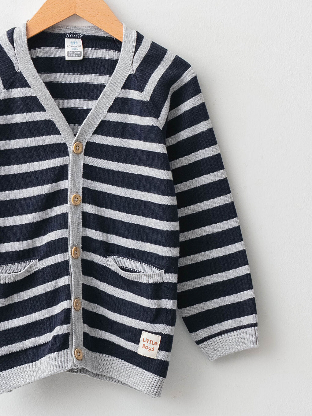 سترة قطن عنق V كم طويل طفل صغير محبوك-2