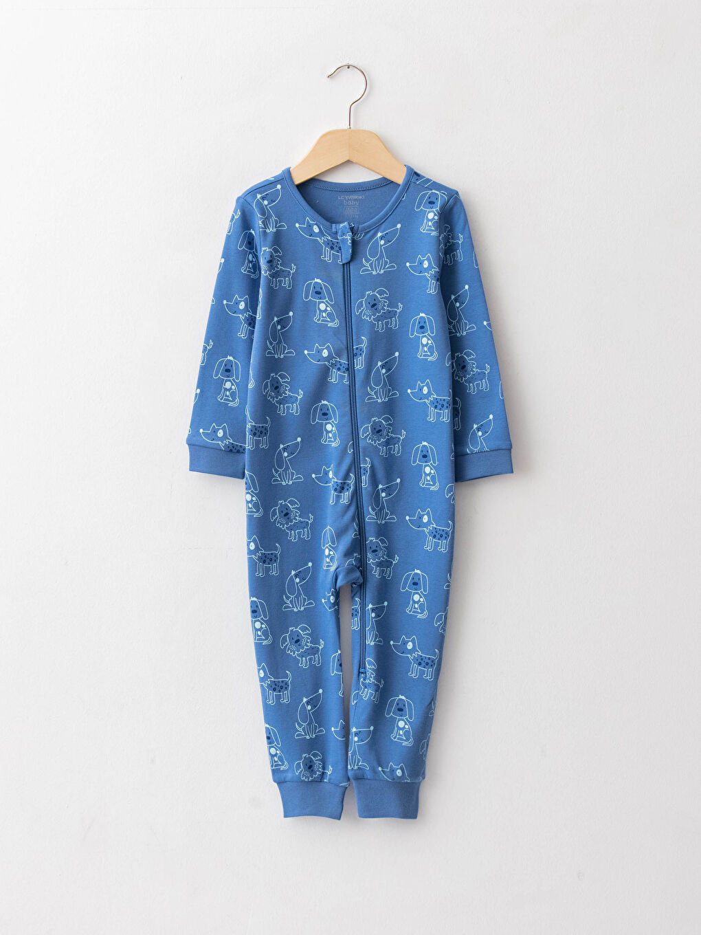 Crew Neck Long Sleeve Printed Cotton Baby Boy Zipper Jumpsuit