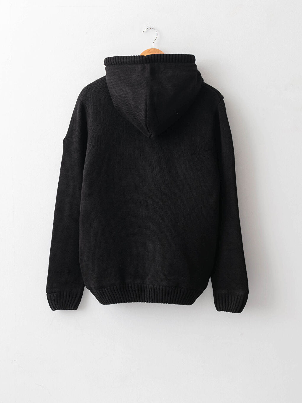 Siyah Dar Kalıp Kapüşonlu Uzun Kollu Erkek Triko Hırka-6