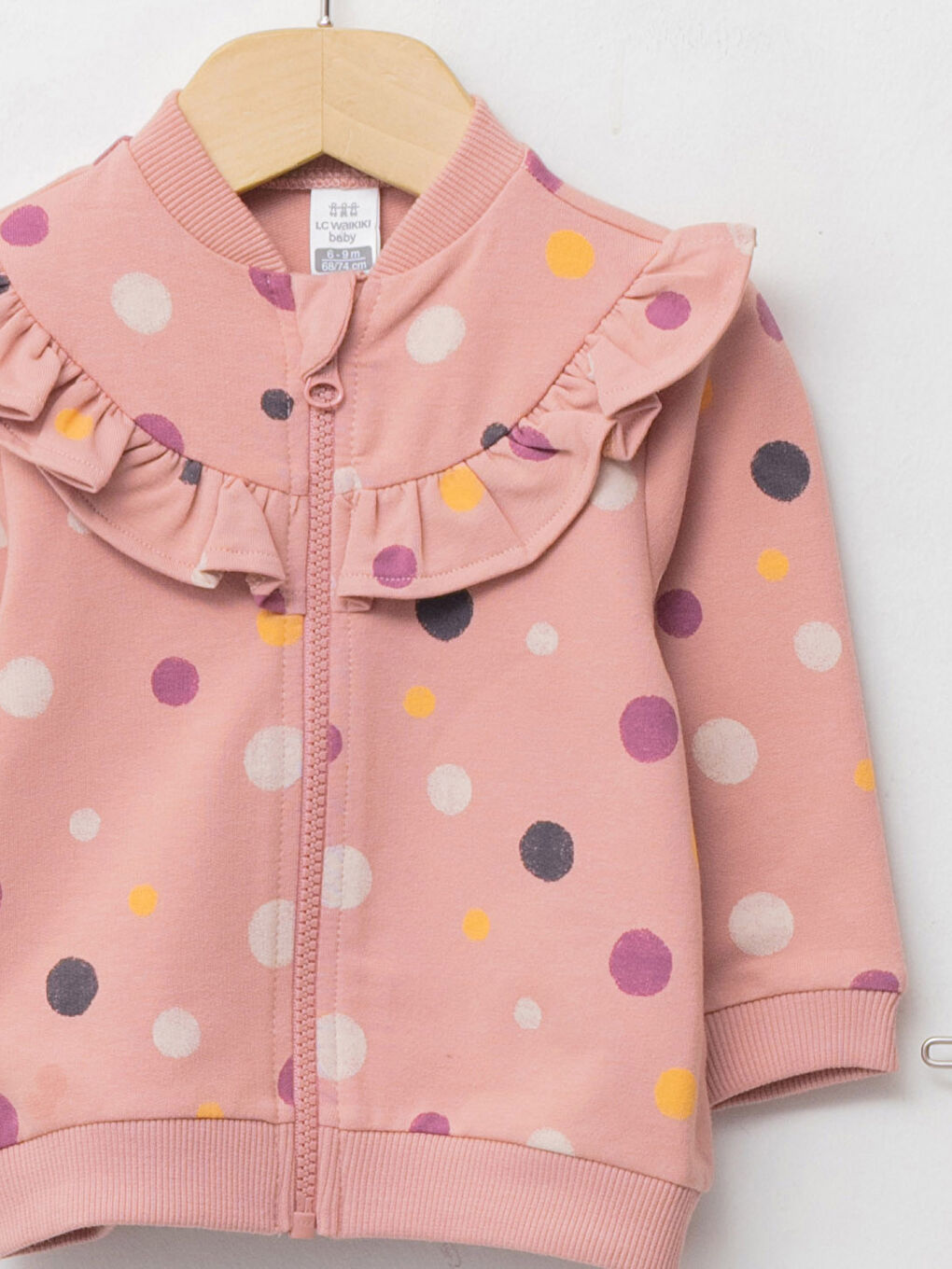 Pembe Bisiklet Yaka Uzun Kollu Baskılı Kız Bebek Fermuarlı Sweatshirt ve Pantolon 2'li Takım-2