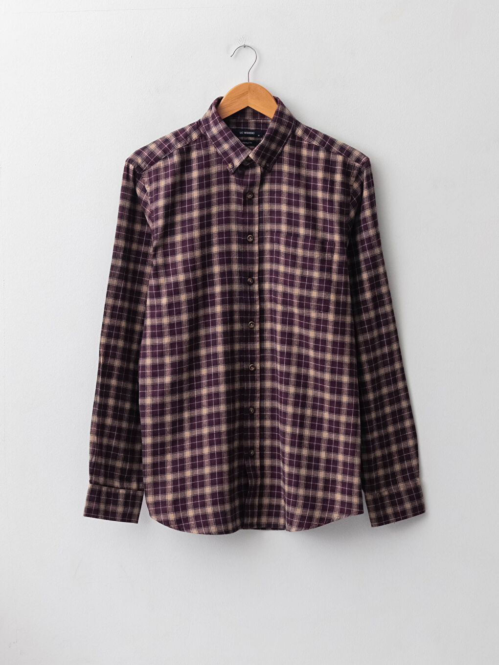 قميص رجالي كاروهات كم طويل بقصة عادية من قماش الجبردين-5