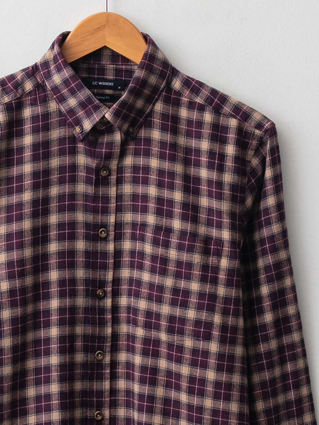 قميص رجالي كاروهات كم طويل بقصة عادية من قماش الجبردين-7