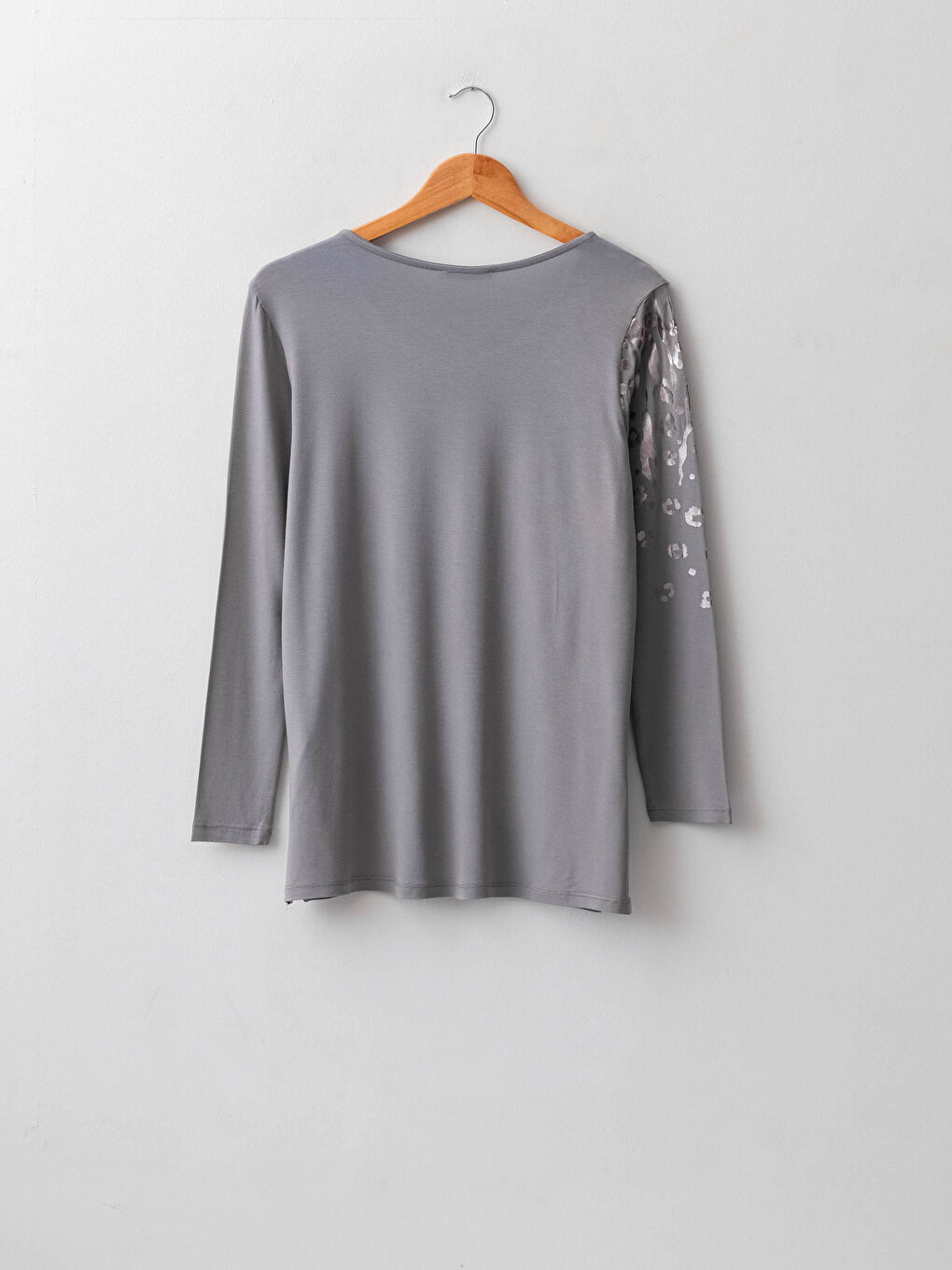 Crew Neck Shiny Printed Long Sleeve Viscose Women's T-Shirt-6