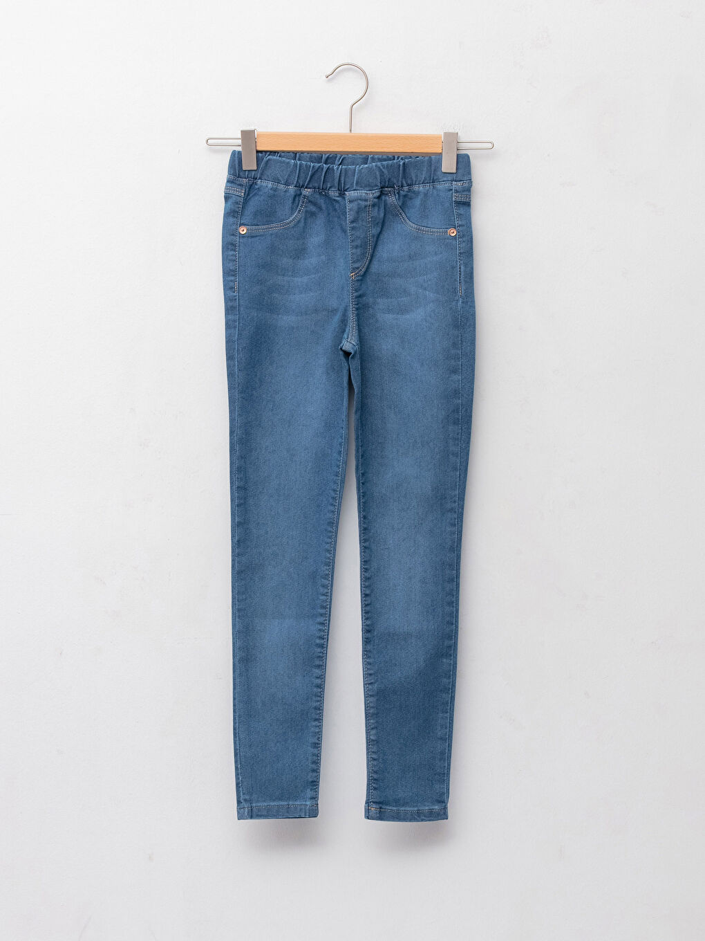 İndigo Beli Lastikli Super Skinny Fit Kız Çocuk Jean Pantolon