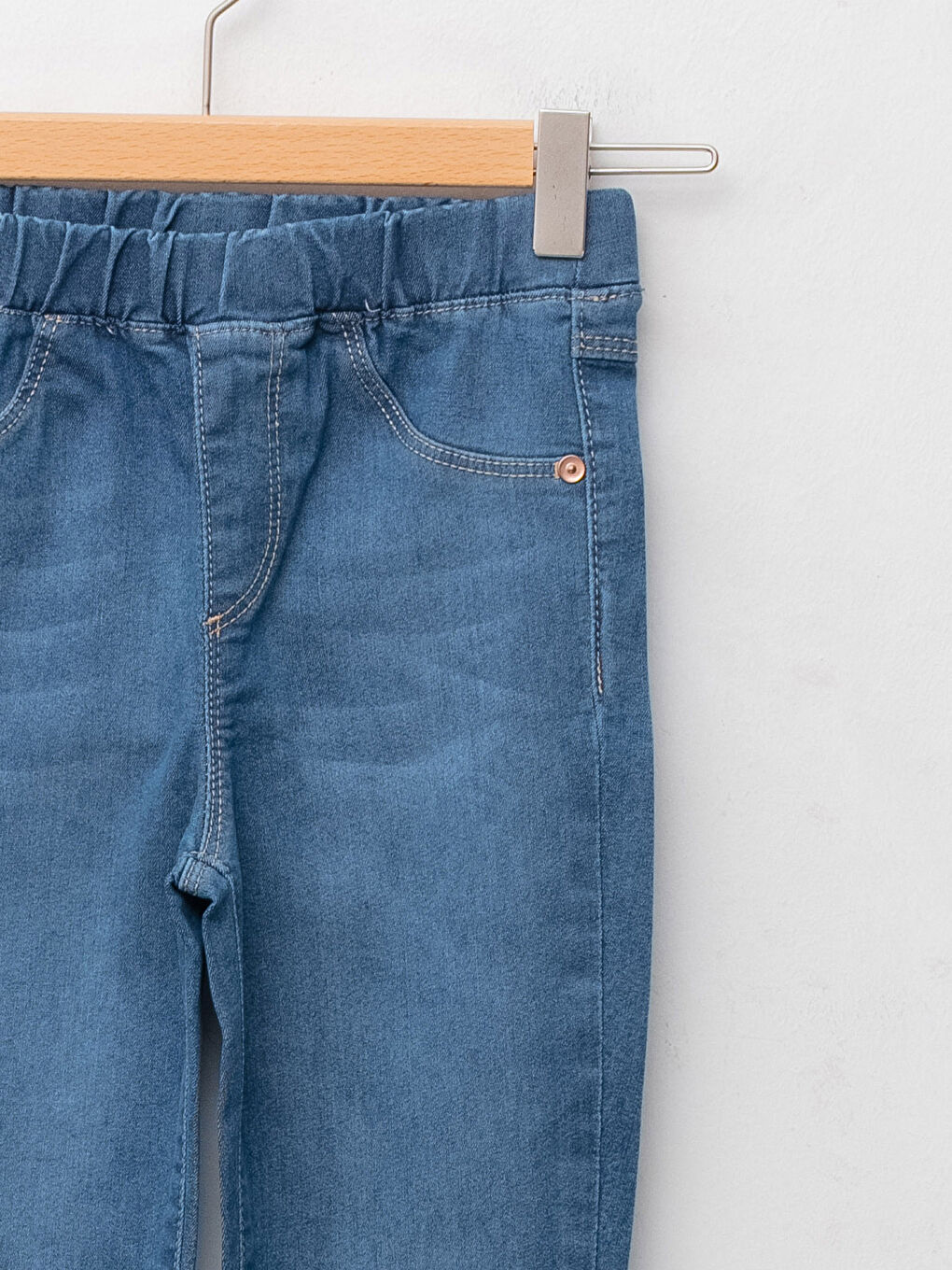 İndigo Beli Lastikli Super Skinny Fit Kız Çocuk Jean Pantolon-2