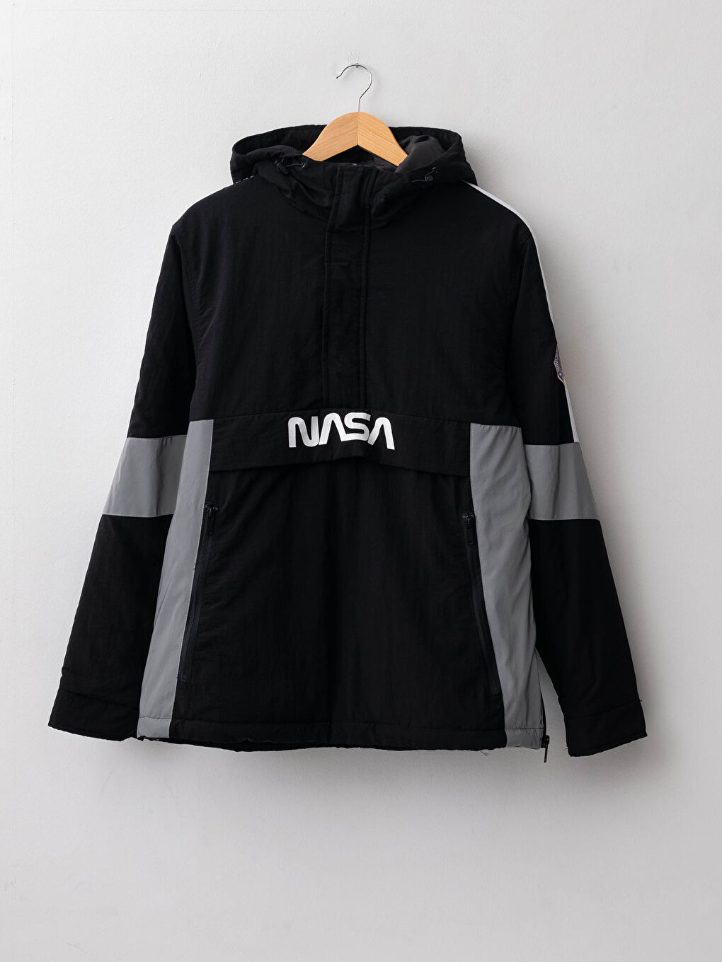 Bequemer Sitz Kapuzen NASA Bedruckter Schlanker Herren Känguru Mantel-5