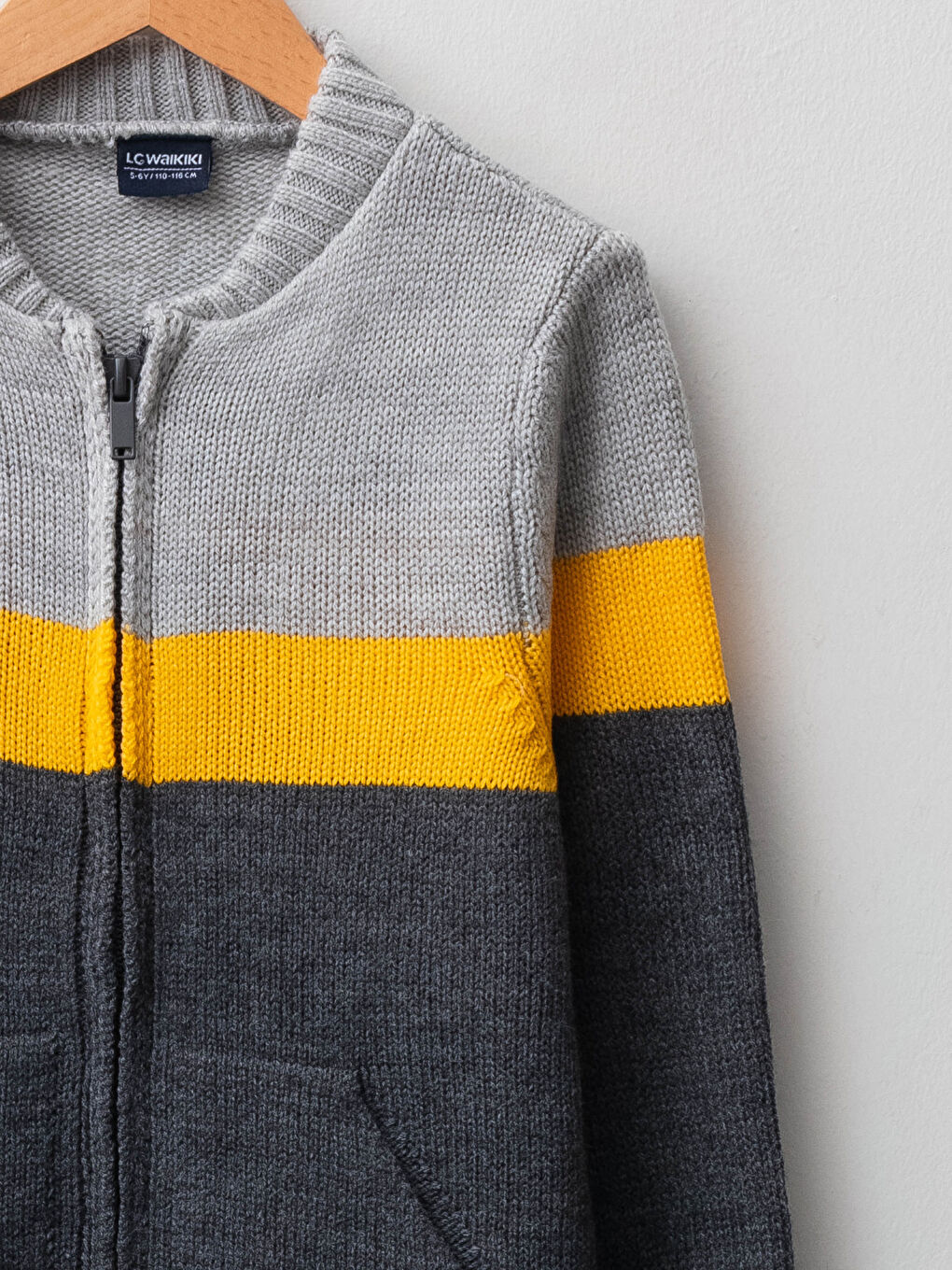 Bomber Collar Color Block Long Sleeve Boy Knitwear Cardigan-2