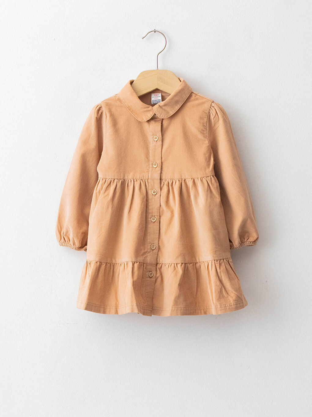 Robe Bébé Fille Basique en Velours à Col Claudine et Manches Longues