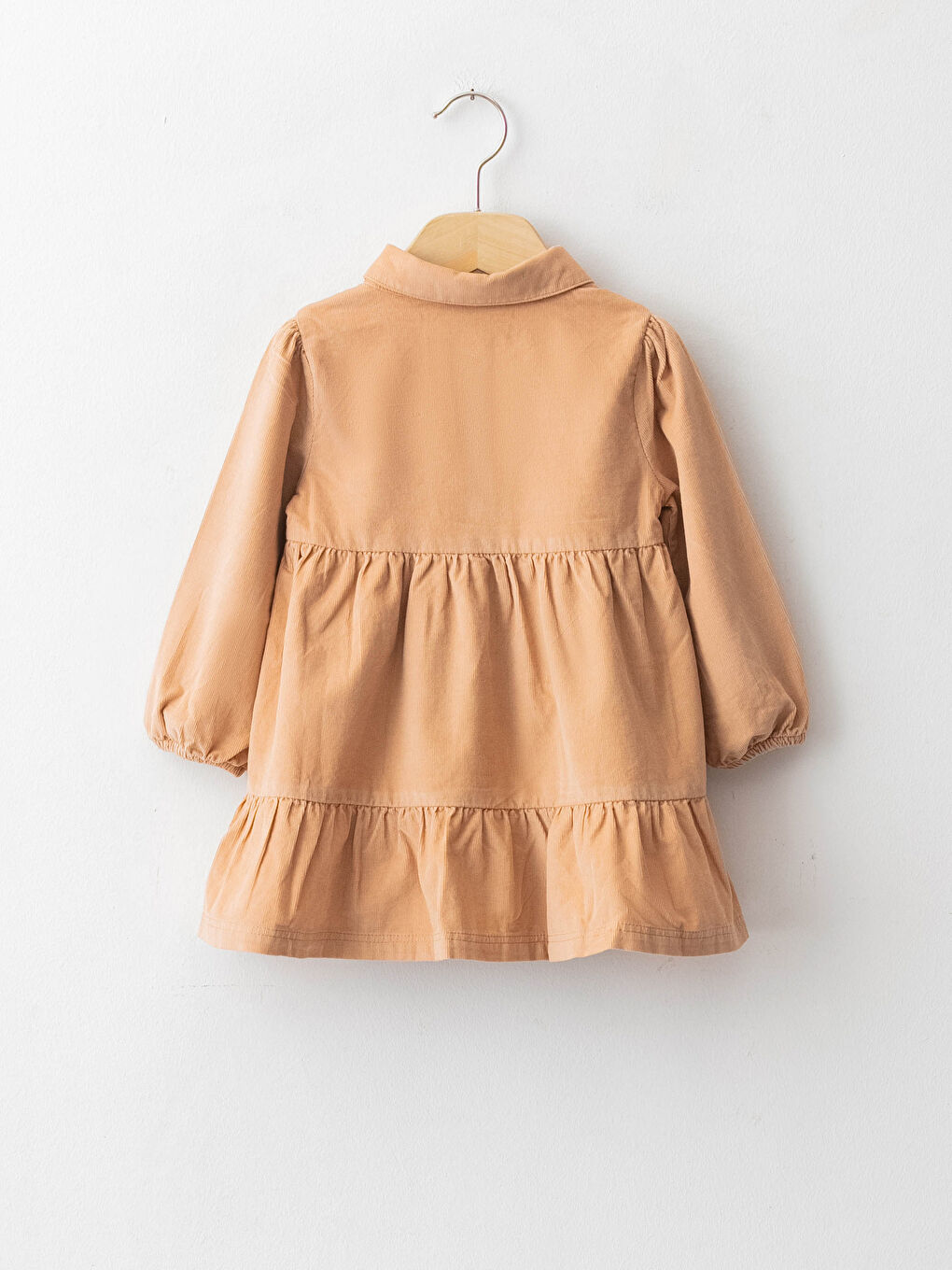 Robe Bébé Fille Basique en Velours à Col Claudine et Manches Longues-1