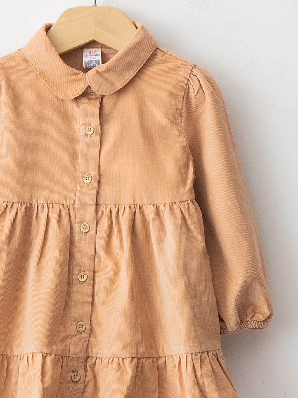 Robe Bébé Fille Basique en Velours à Col Claudine et Manches Longues-2