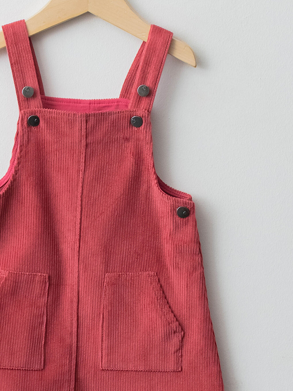 Pembe Kare Yaka Askılı Basic Kadife Kız Bebek Elbise-2