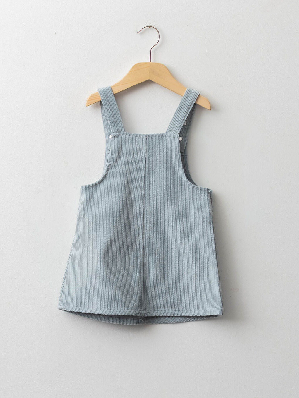 Mavi Kare Yaka Askılı Basic Kadife Kız Bebek Elbise-1