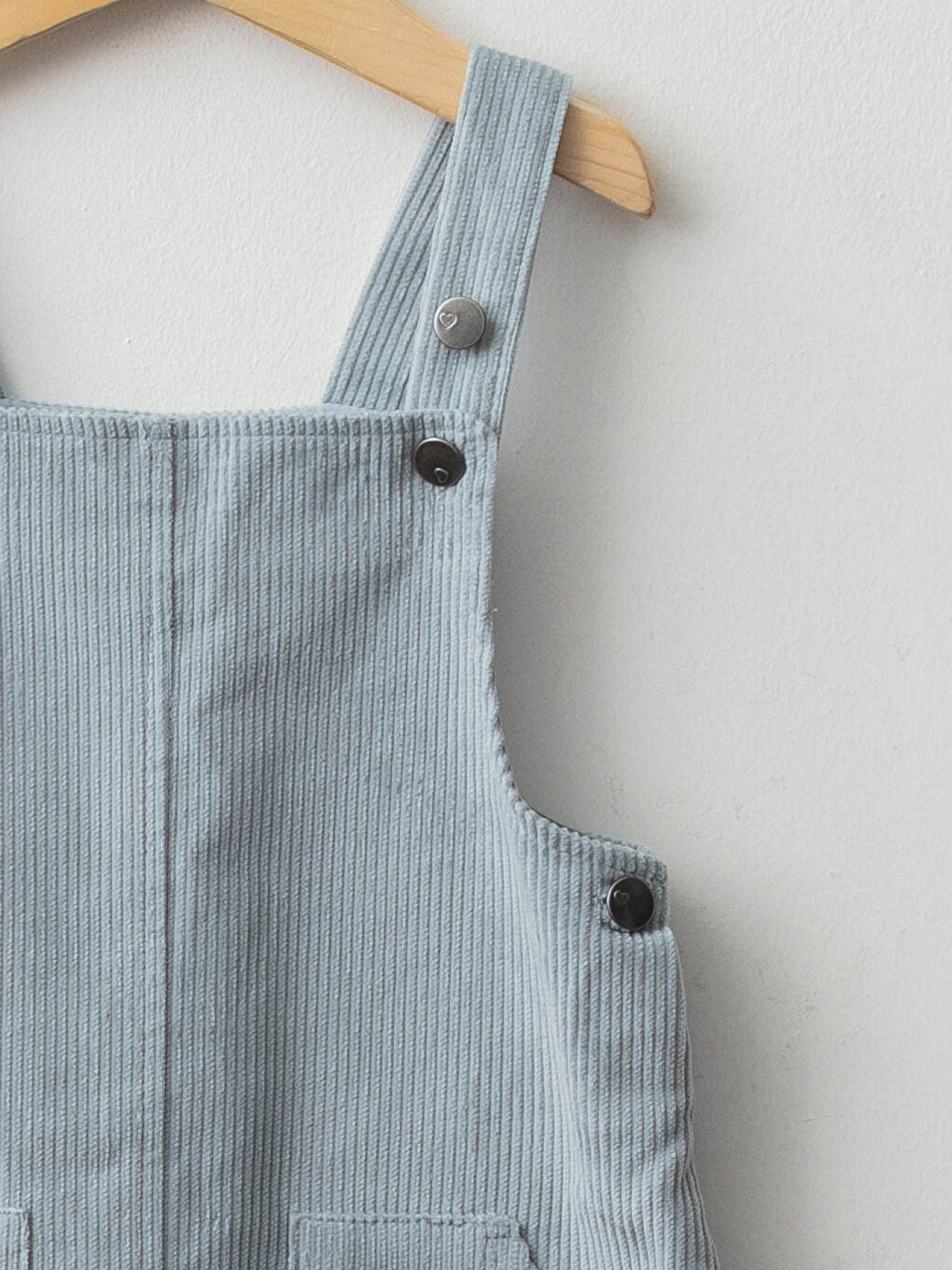 Mavi Kare Yaka Askılı Basic Kadife Kız Bebek Elbise-2