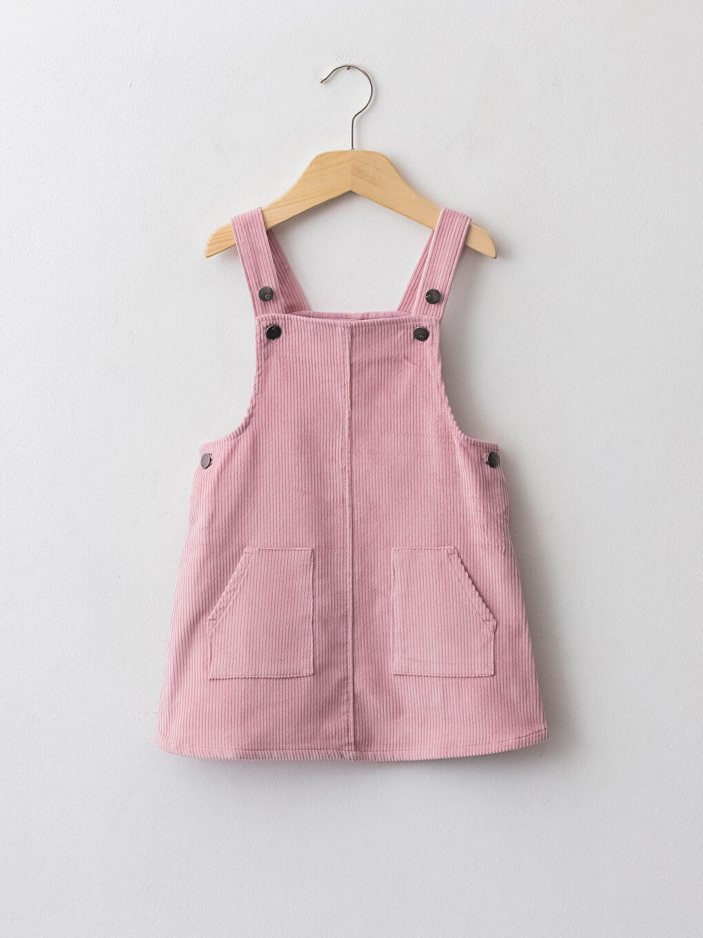 Pembe Kare Yaka Askılı Basic Kadife Kız Bebek Elbise