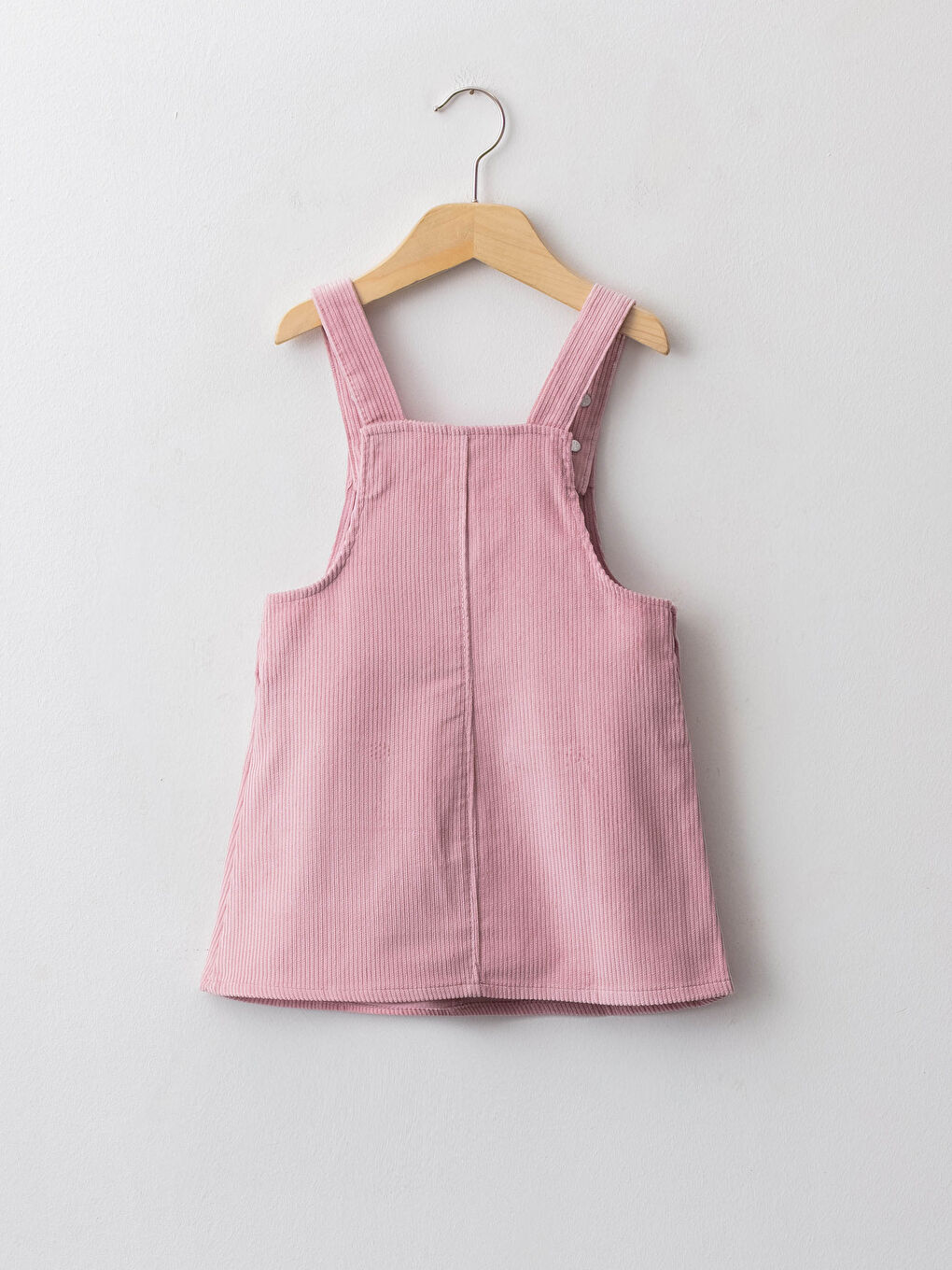 Pembe Kare Yaka Askılı Basic Kadife Kız Bebek Elbise-1