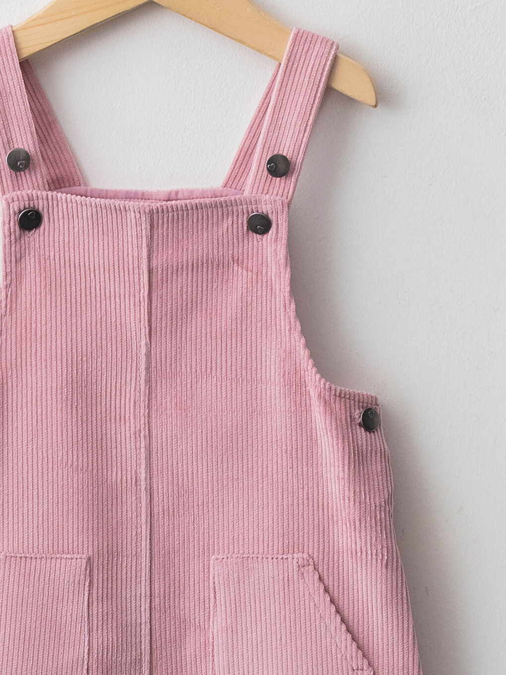 Pembe Kare Yaka Askılı Basic Kadife Kız Bebek Elbise-2