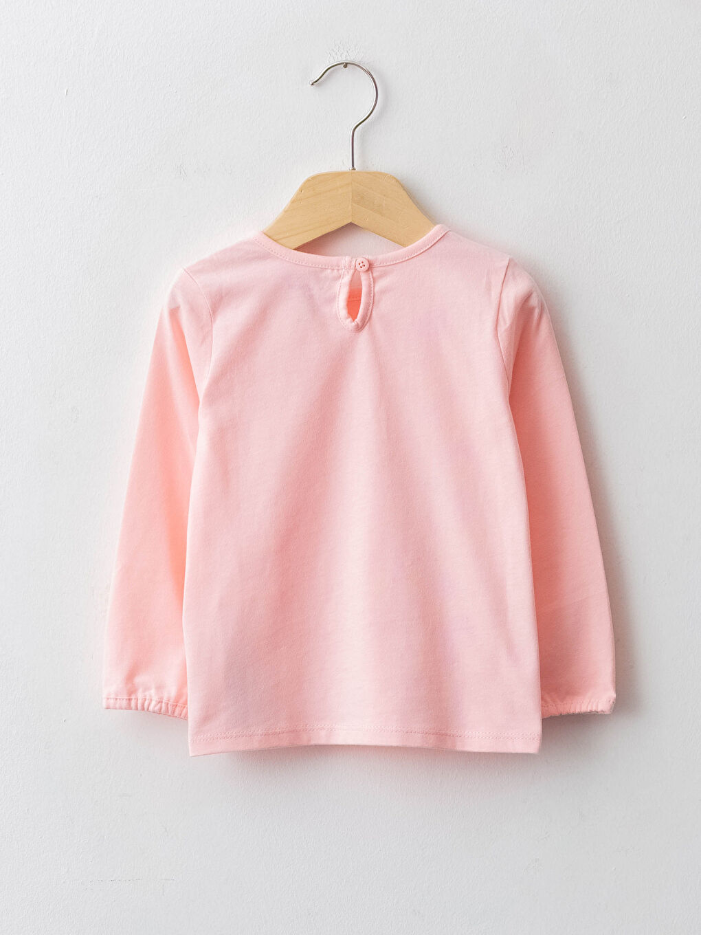 Pembe Bisiklet Yaka Uzun Kol Basic Kız Bebek Tişört-1