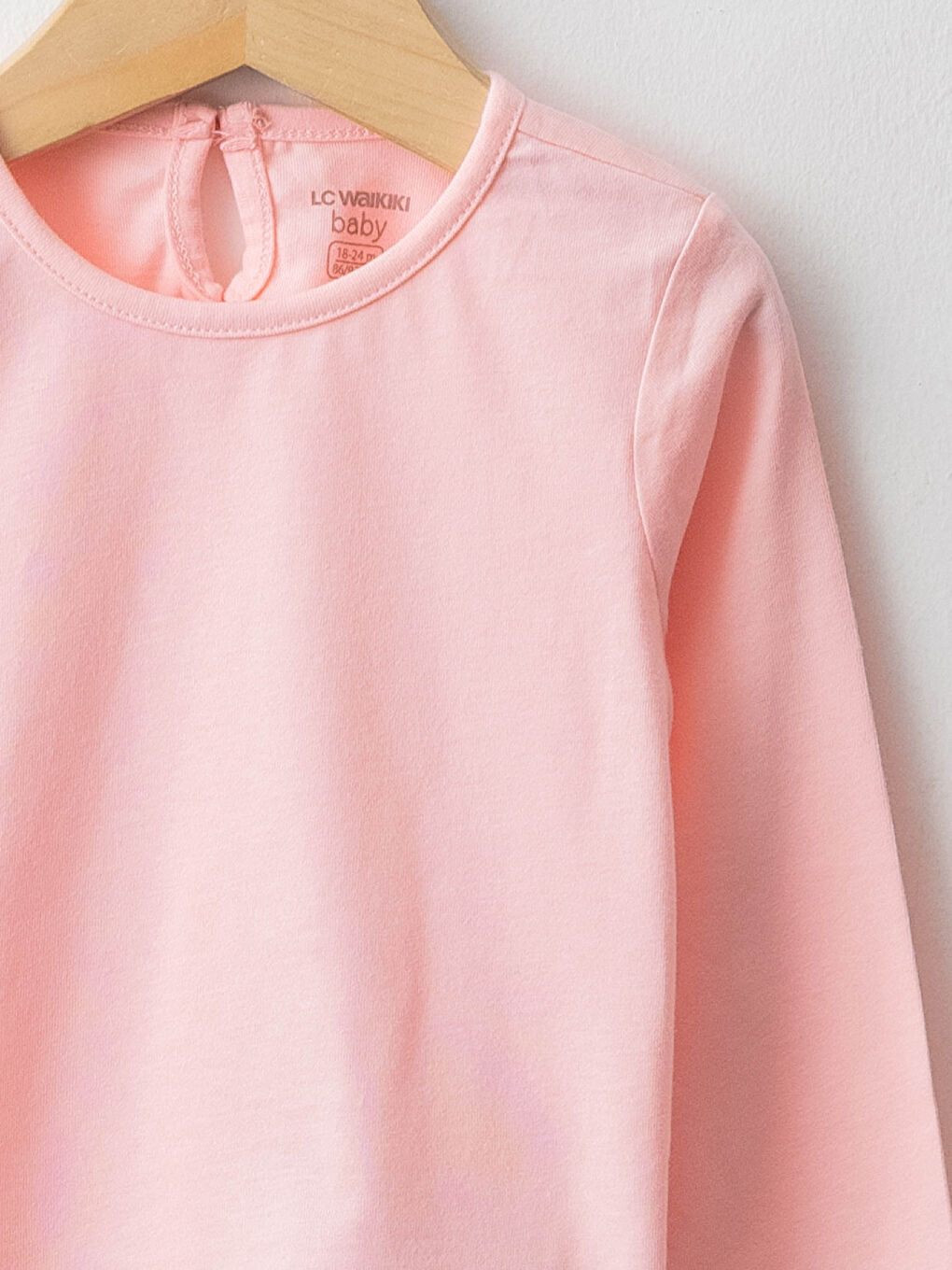 Pembe Bisiklet Yaka Uzun Kol Basic Kız Bebek Tişört-2