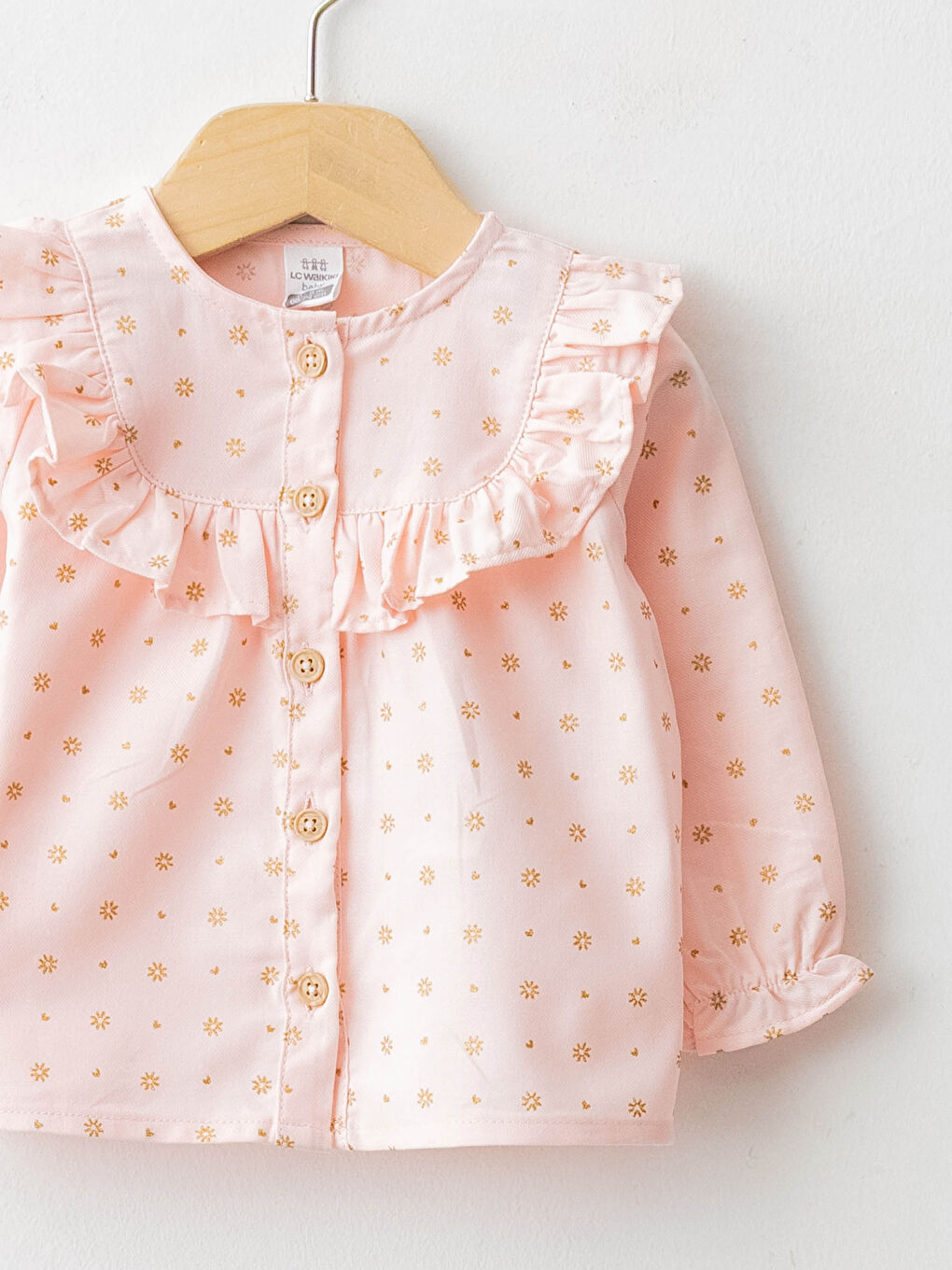 طقم قميص بياقة دائرية وكم طويل مطبوع من القطن وبنطلون للبنات الرضع - عبوة من قطعتين-2