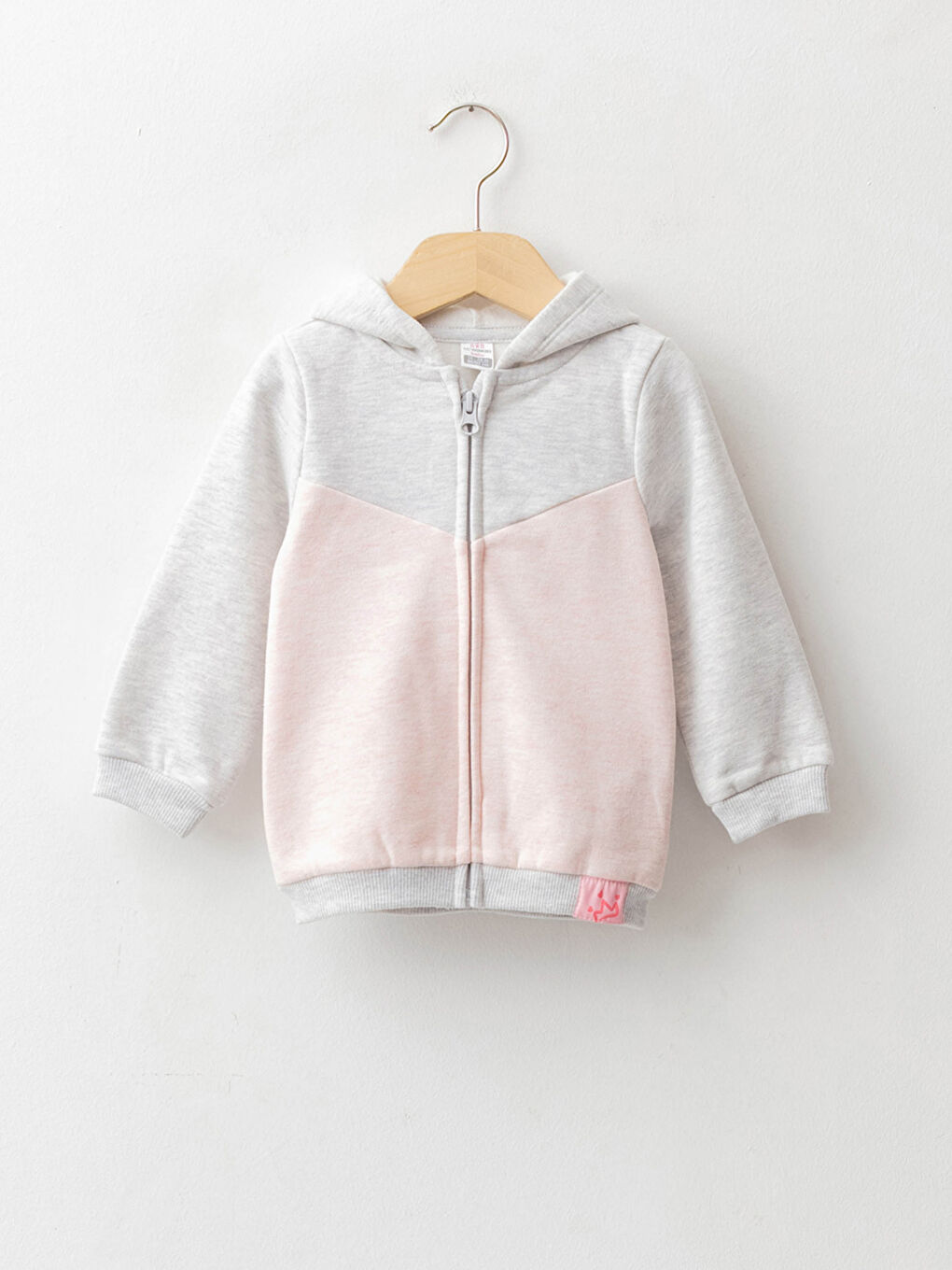 Kapüşonlu Uzun Kollu Renk Bloklu Kız Bebek Fermuarlı Sweatshirt