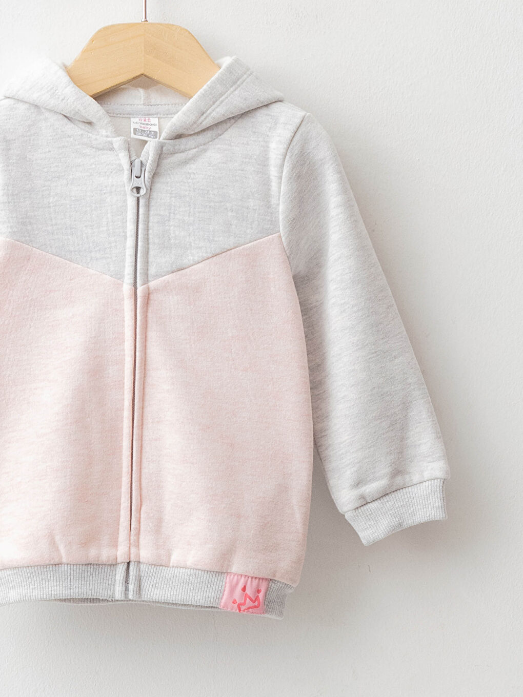 Kapüşonlu Uzun Kollu Renk Bloklu Kız Bebek Fermuarlı Sweatshirt-2