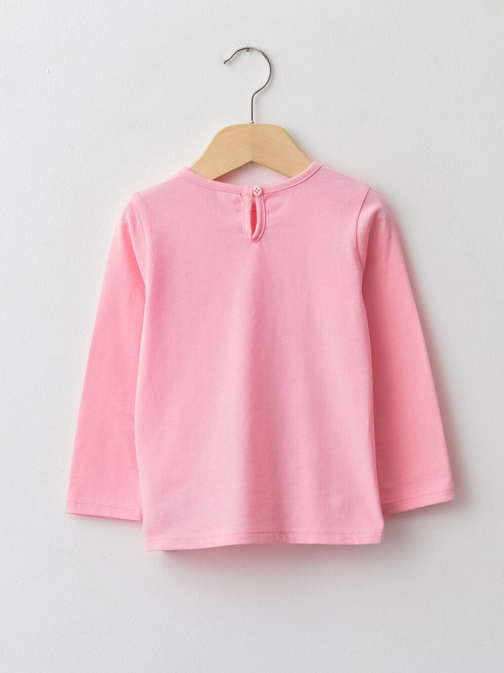 Pembe Bisiklet Yaka Uzun Kol Baskılı Kız Bebek Tişört-1