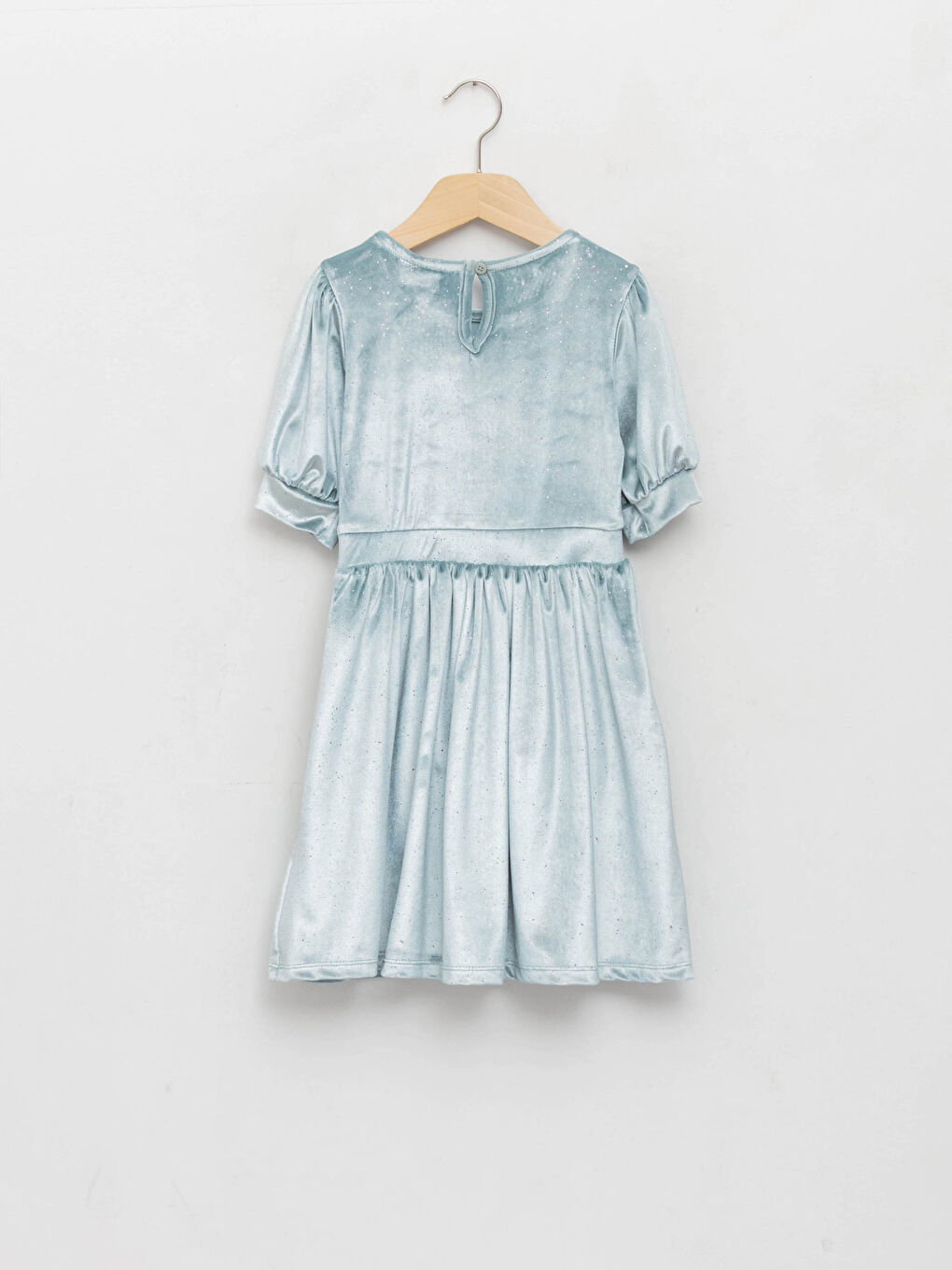 Crew Neck Basic Short Sleeve Velvet Girl Dress-1