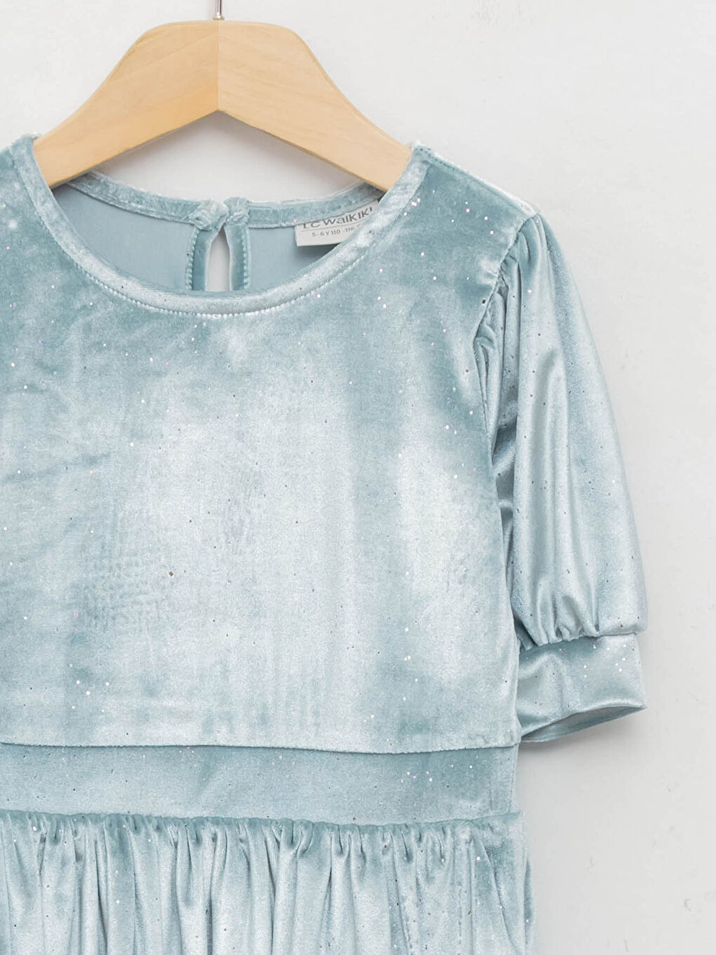 Crew Neck Basic Short Sleeve Velvet Girl Dress-2