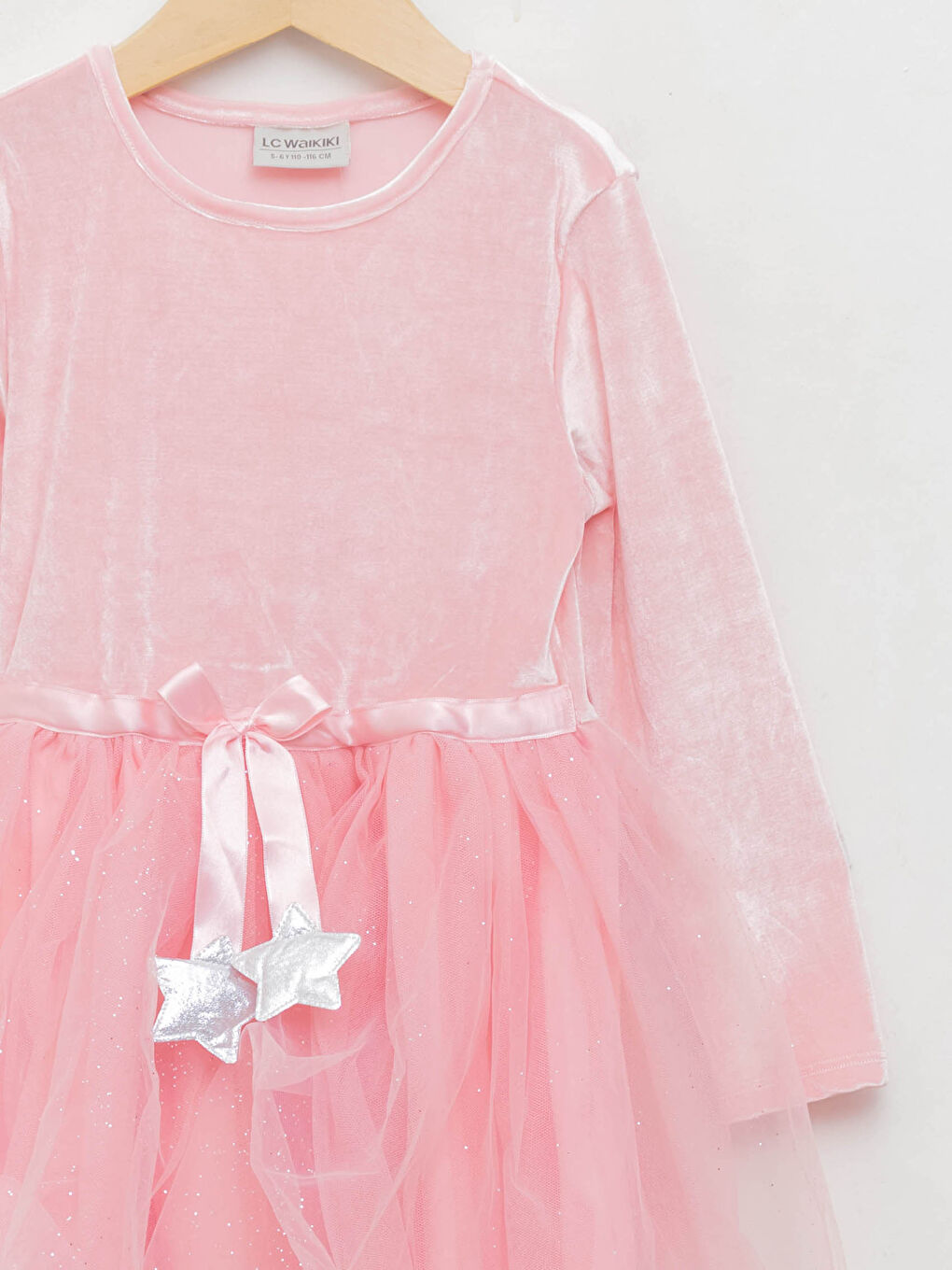 Pembe Bisiklet Yaka Basic Uzun Kollu Kadife Kız Çocuk Elbise-2