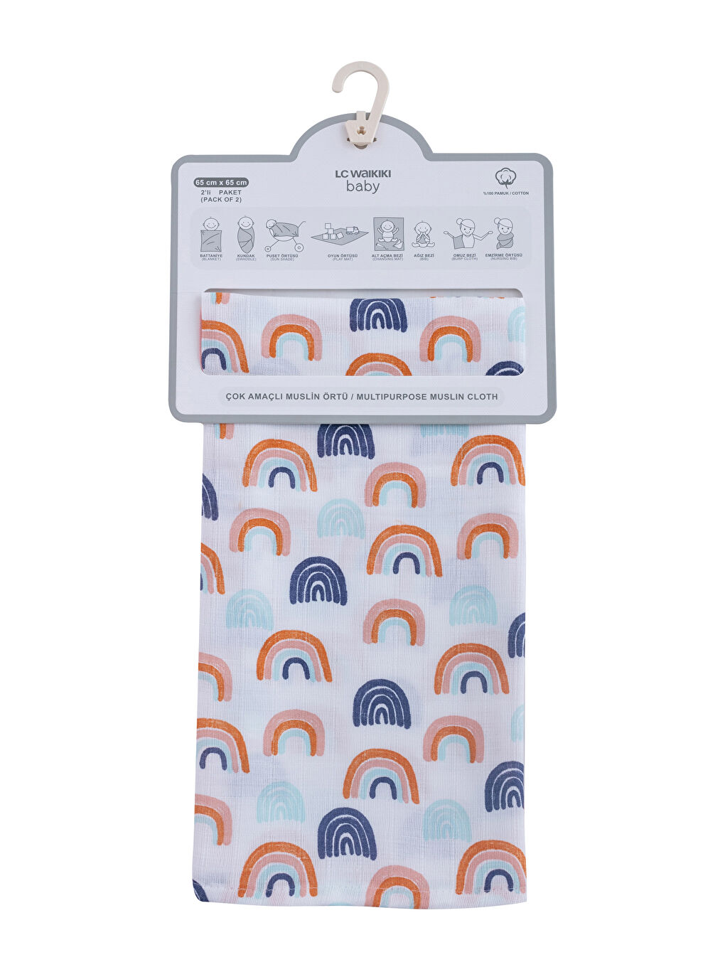 Хлопковая муслиновая пеленка для девочки 2 упаковки 65x65 см-3