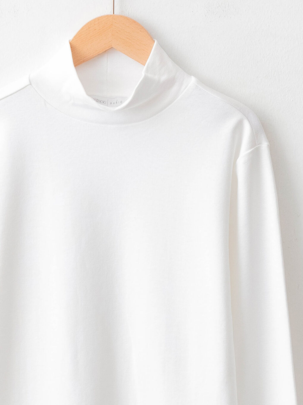 Stand Collar Straight Long Sleeve Cotton Women's T-Shirt-2