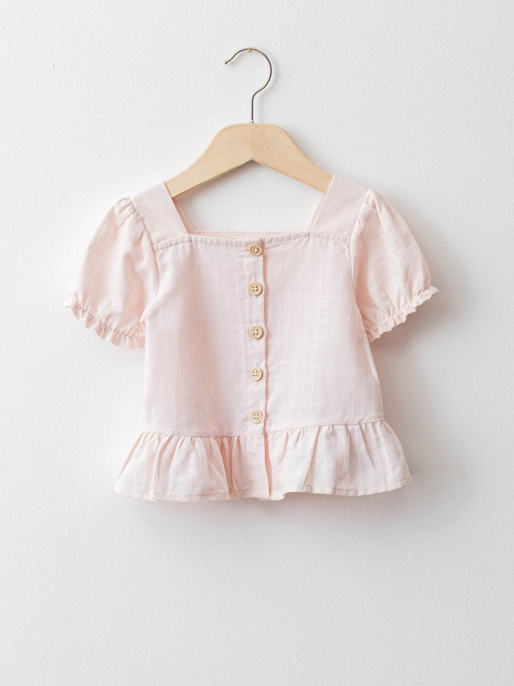 Square Neck Short Sleeve Button Detailed Baby Girl Blouse