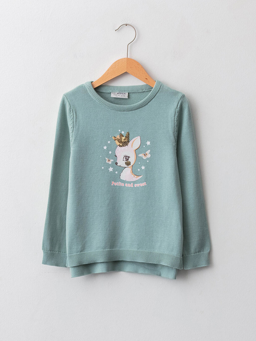 LCW Kids Crew Neck Printed Long Sleeve Girl Tricot Sweater -W13985Z4-GBZ
