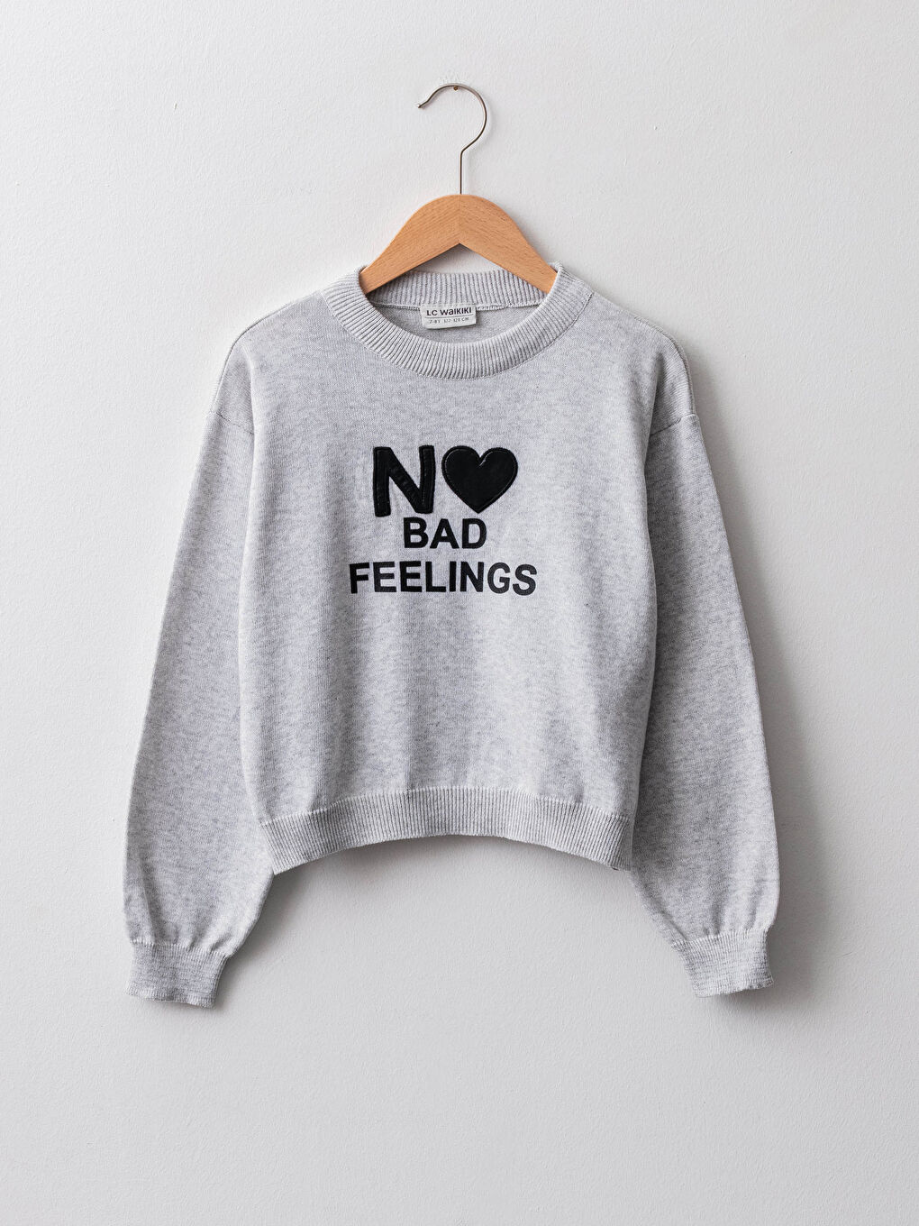 Gri Bisiklet Yaka Desenli Uzun Kollu Kız Çocuk Triko Kazak