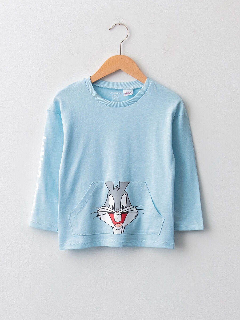 მრგვალი საყელო გრძელმკლავიანი Bugs Bunny ნაბეჭდი ბამბის მაისური ბიჭებისთვის