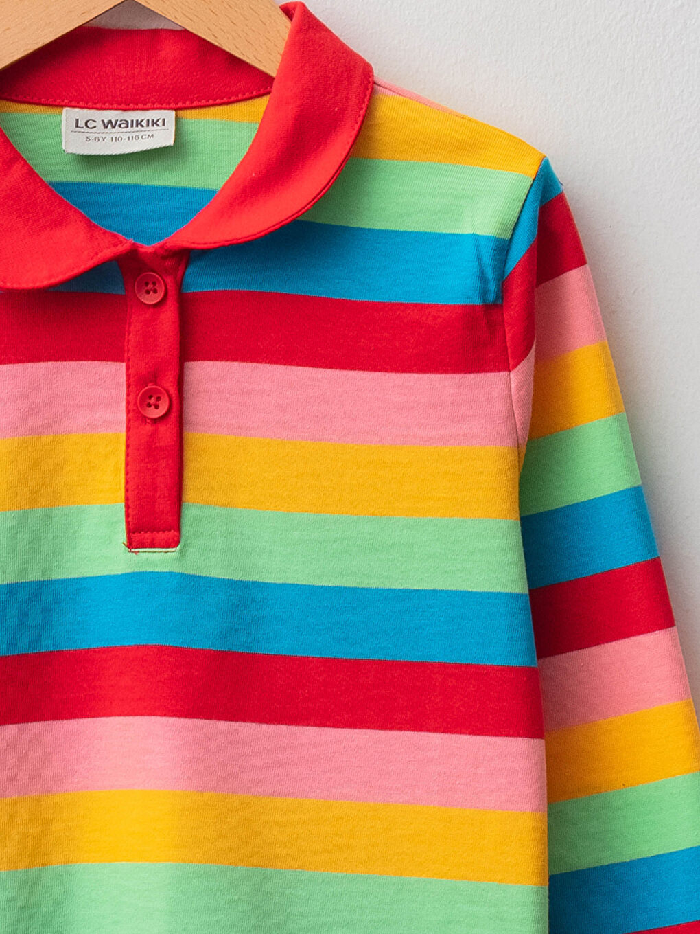 تيشيرت ياقة بولو مُخَطَّط كم طويل للبنات-2