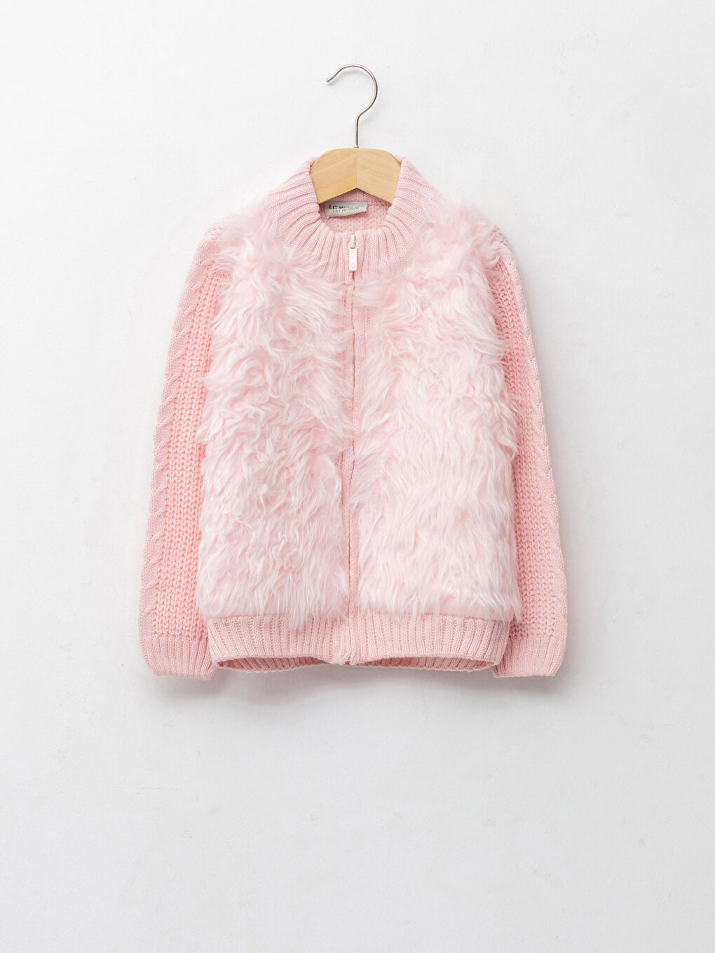 Кардиган из трикотажа с круглым вырезом, плюшевыми деталями и длинным рукавом для девочек