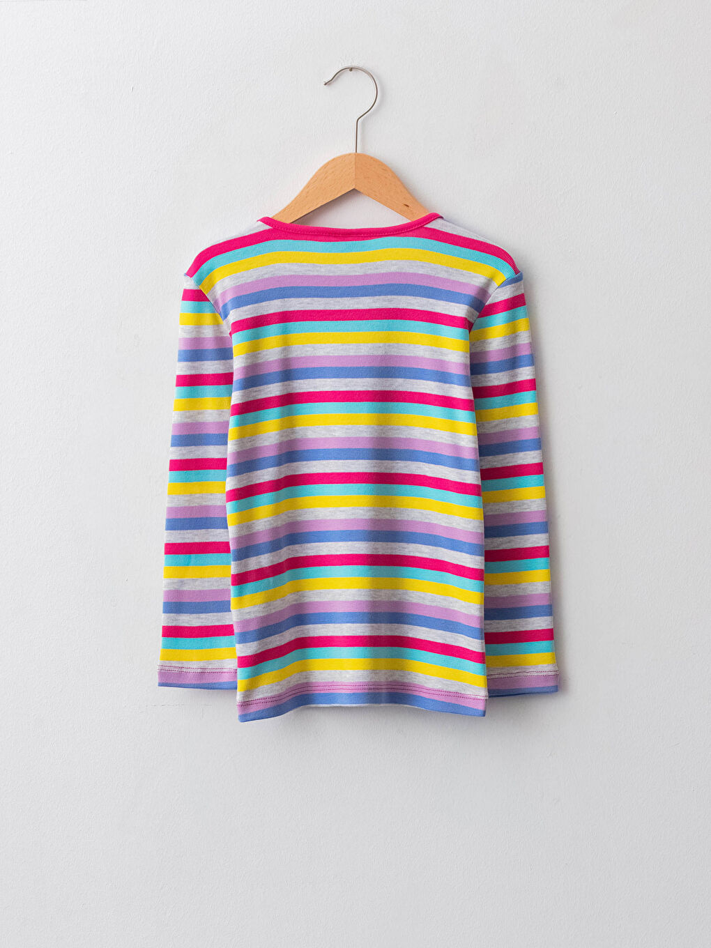 تيشيرت بناتي كم طويل مُخَطَّط برقبة دائرية قطن-1