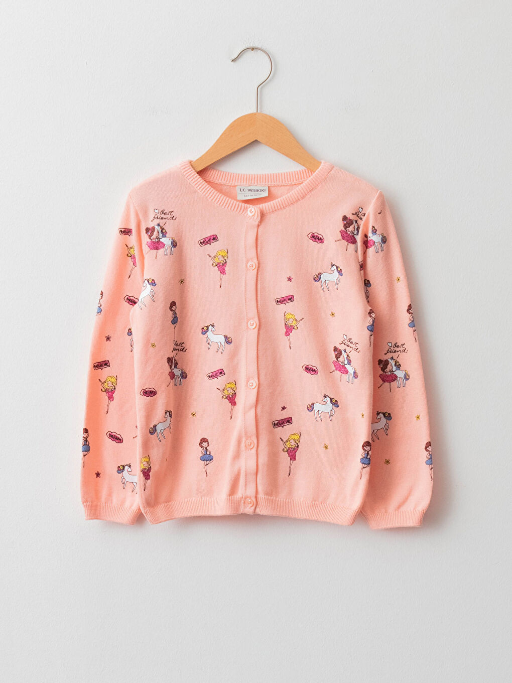 Crew Neck Patterned Long Sleeve Girls' Knitwear Cardigan