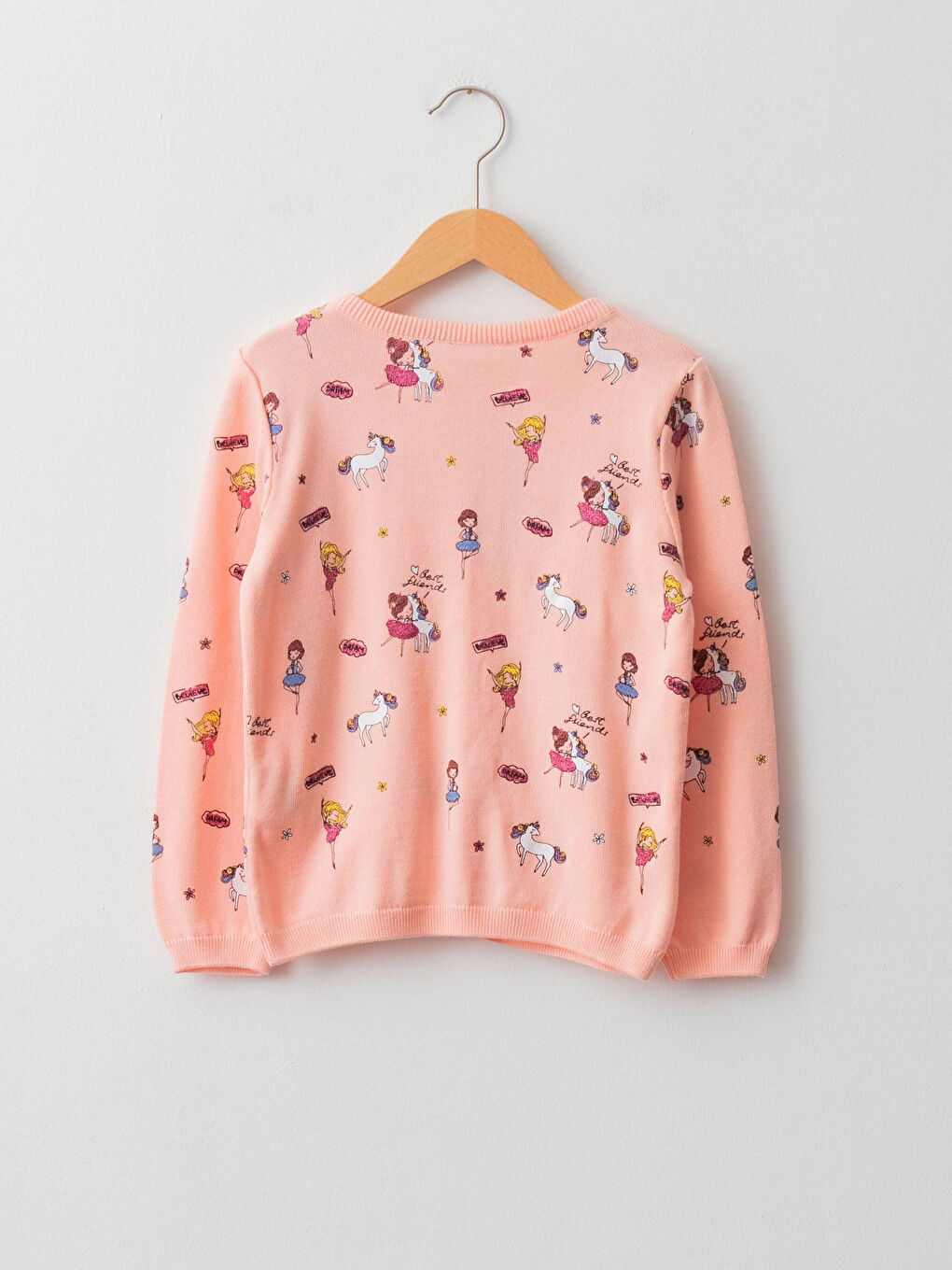 Crew Neck Patterned Long Sleeve Girls' Knitwear Cardigan-1