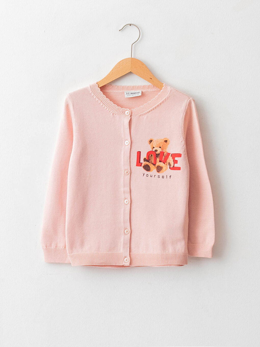 Кардиган из тонкого трикотажа с круглым вырезом, принтом и длинным рукавом для девочек