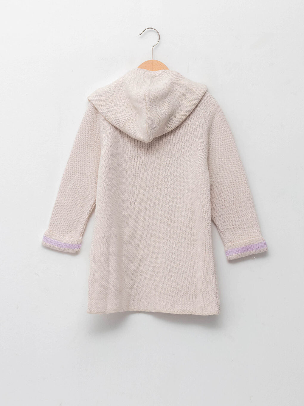 Bej Kapüşonlu Basic Uzun Kollu Kız Çocuk Triko Hırka-1