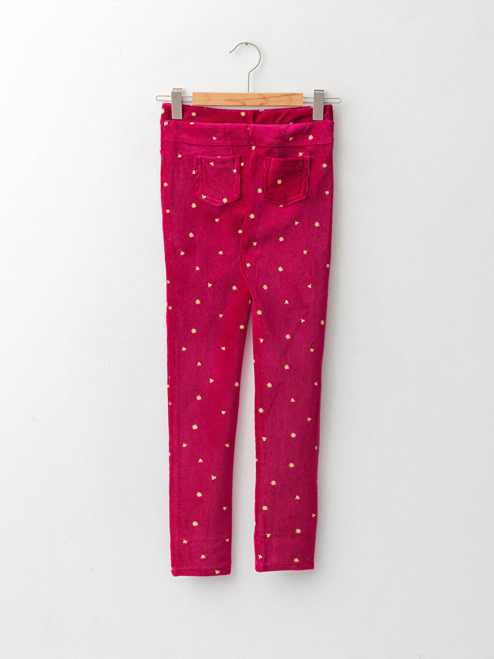 Fuşya Beli Lastikli Desenli Kız Çocuk Kadife Uzun Tayt-1