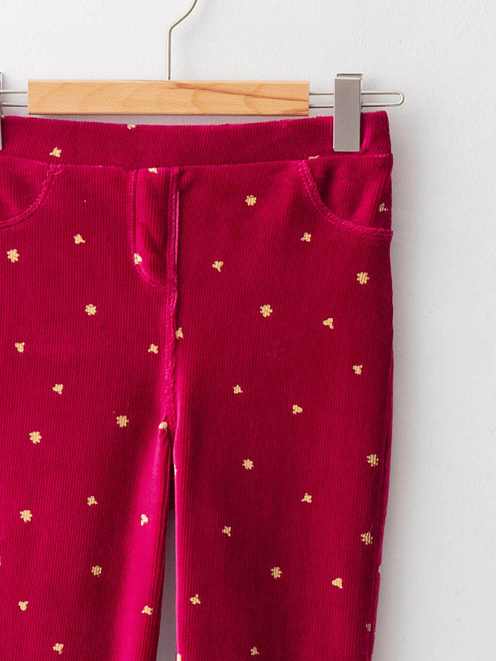 Fuşya Beli Lastikli Desenli Kız Çocuk Kadife Uzun Tayt-2