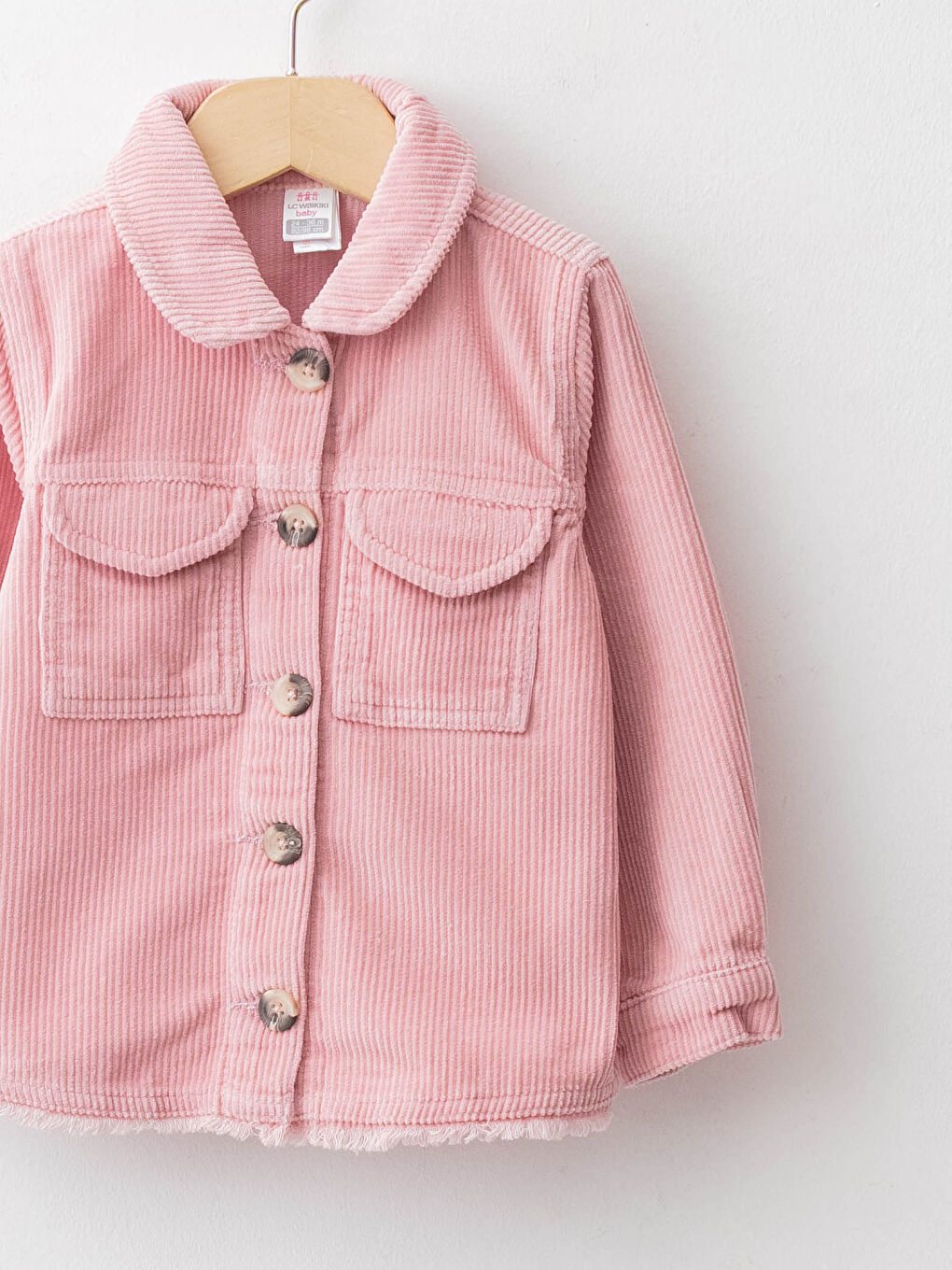 Pembe Uzun Kollu Basic Kadife Kız Bebek Ceket-2