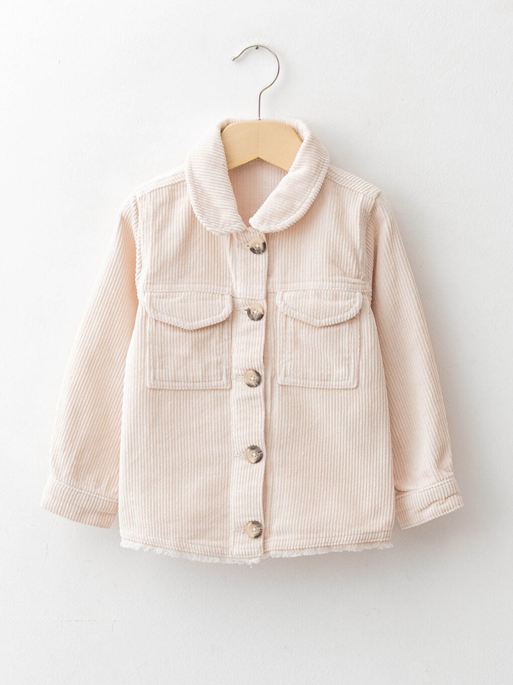 Bej Uzun Kollu Basic Kadife Kız Bebek Ceket