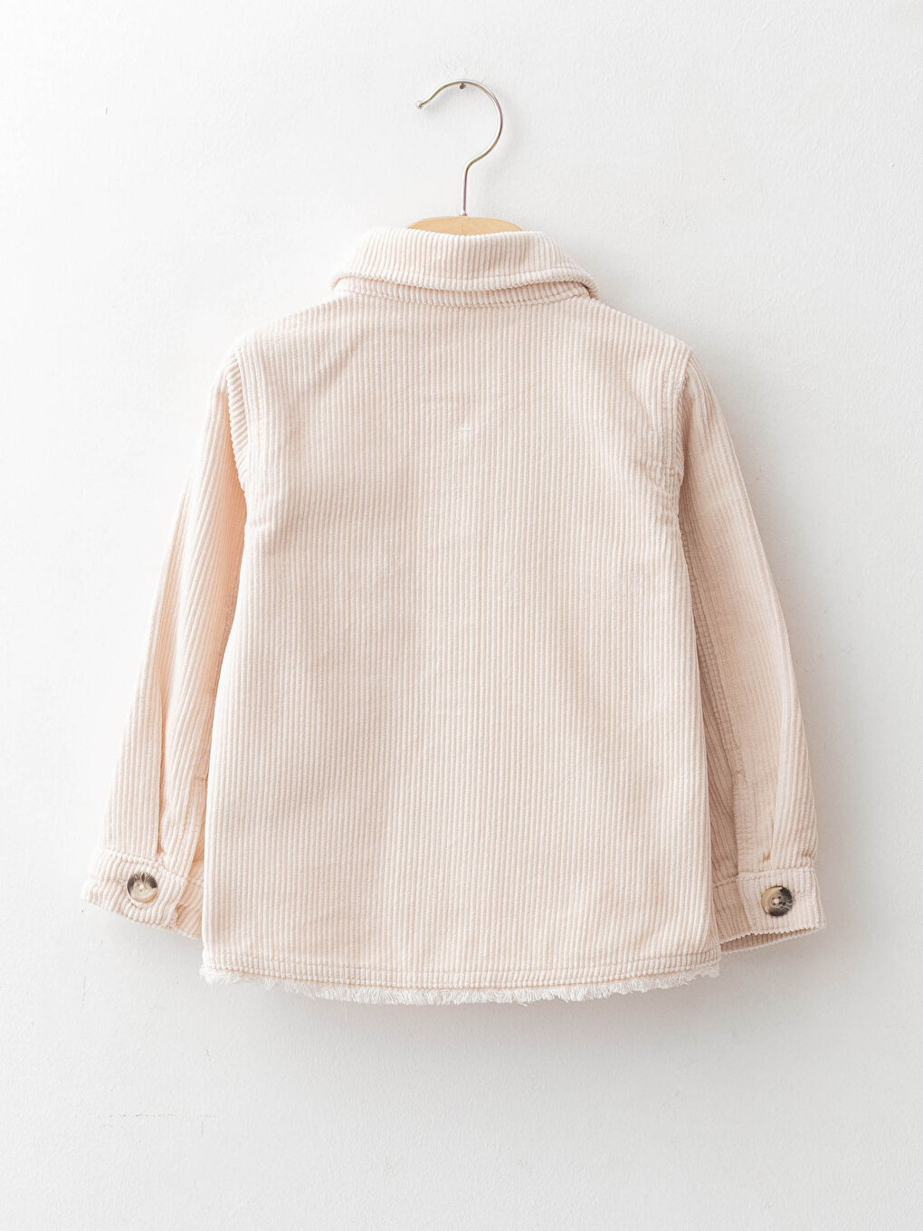 Bej Uzun Kollu Basic Kadife Kız Bebek Ceket-1