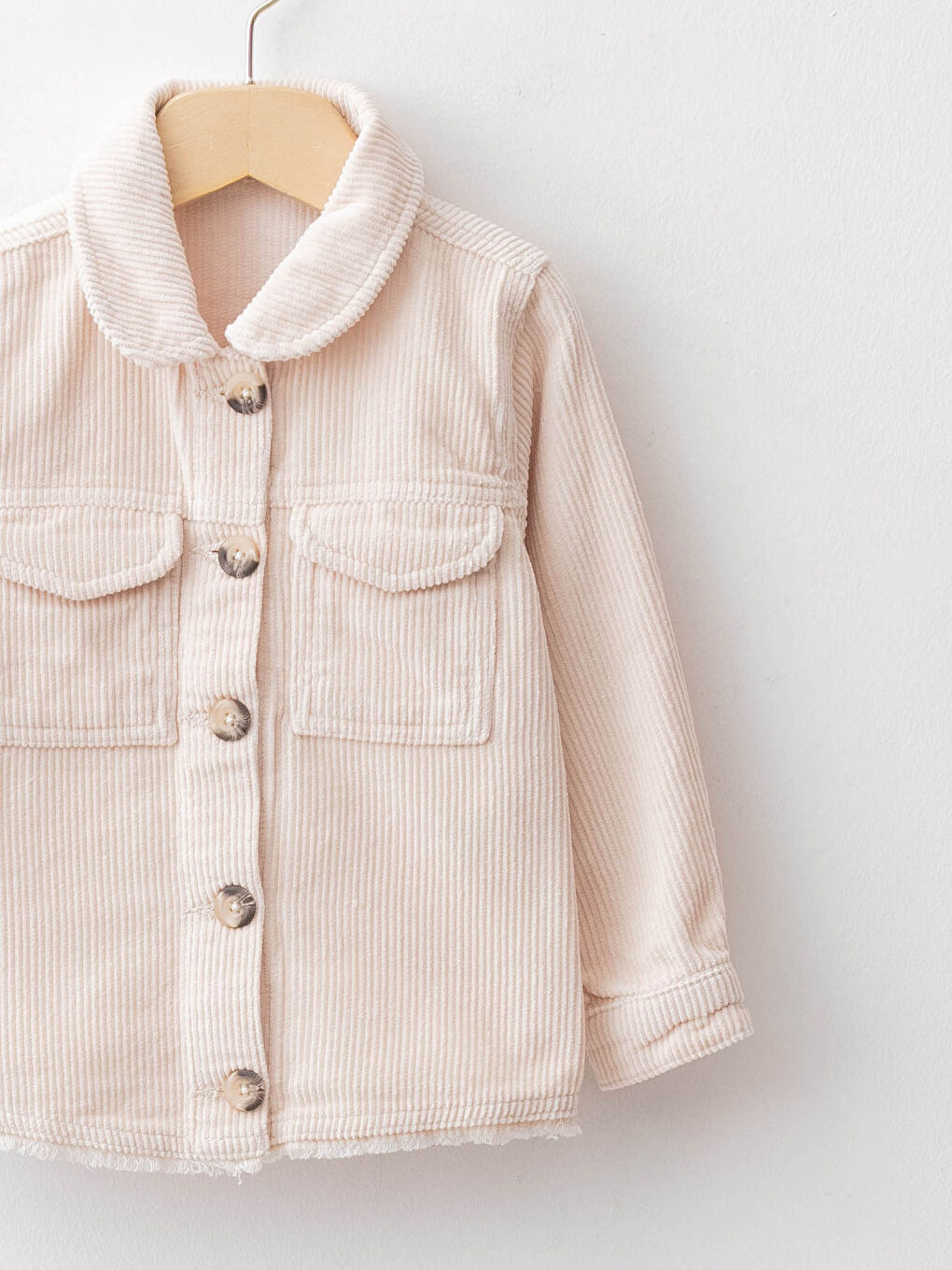 Bej Uzun Kollu Basic Kadife Kız Bebek Ceket-2