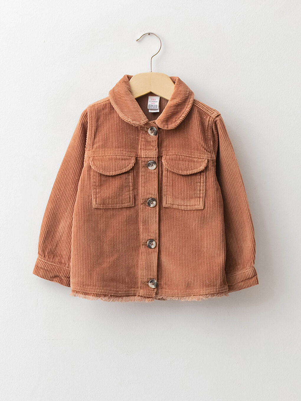 Kahverengi Uzun Kollu Basic Kadife Kız Bebek Ceket