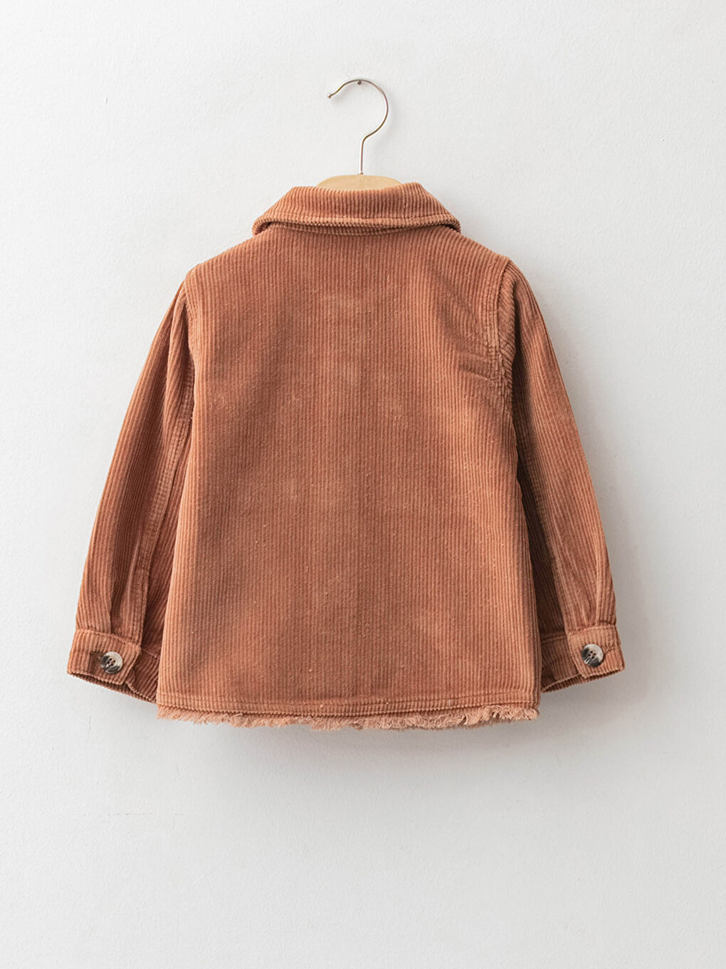Kahverengi Uzun Kollu Basic Kadife Kız Bebek Ceket-1